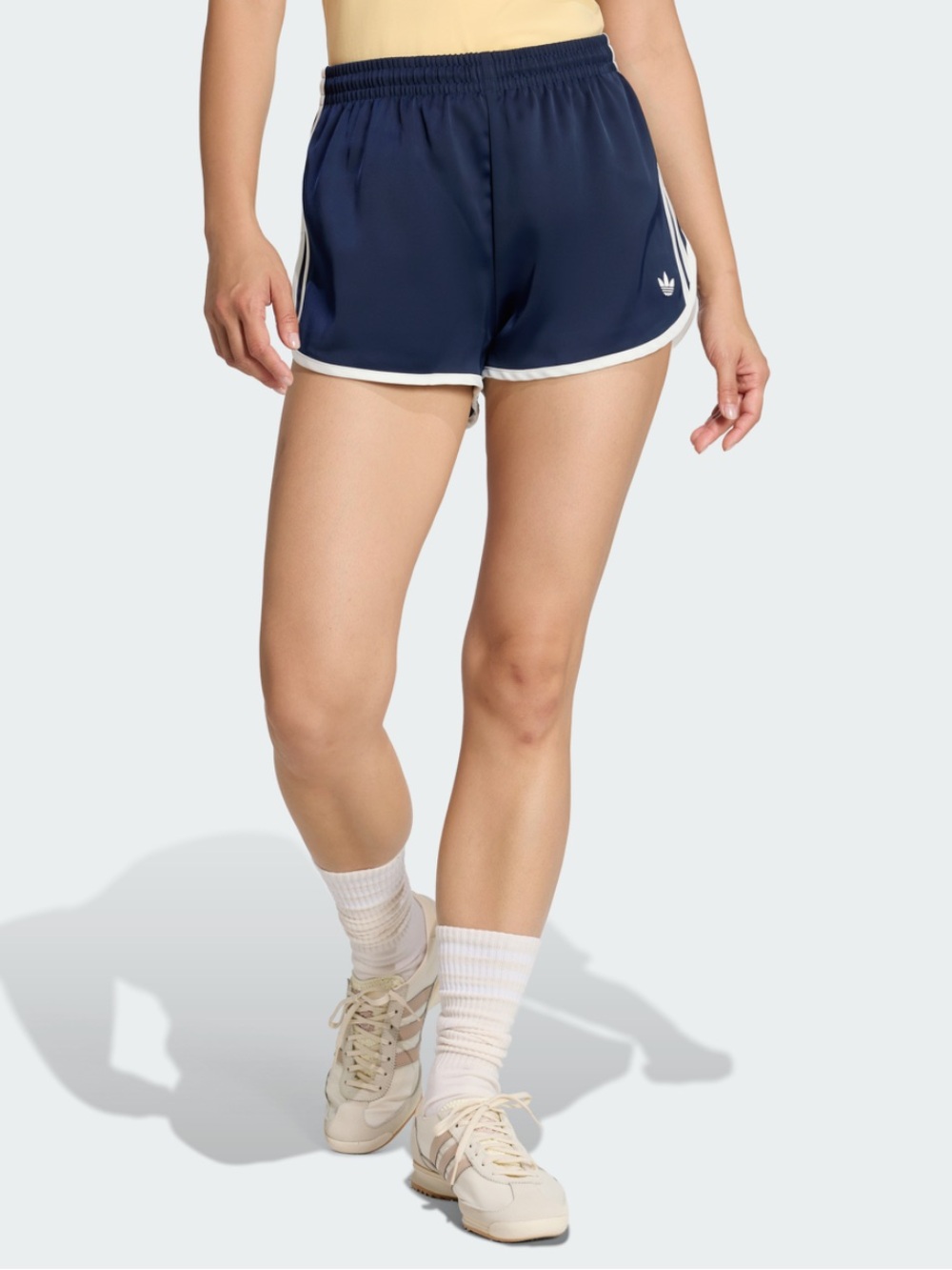 adidas Women 3 Stripes Sprinter Shorts in blue - large